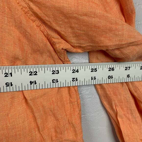 Sigrid Olsen Orange Linen Top Sizse 1X Roll Tab Sleeve V Neck Button Up Relaxed - Picture 5 of 7